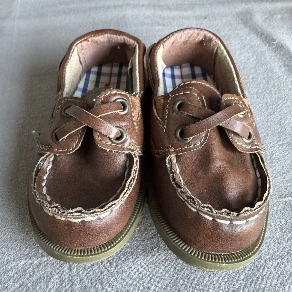 Size 5c - Carter's Toddler Boy's‎ Faux Leather Brown Loafer Boat Shoes